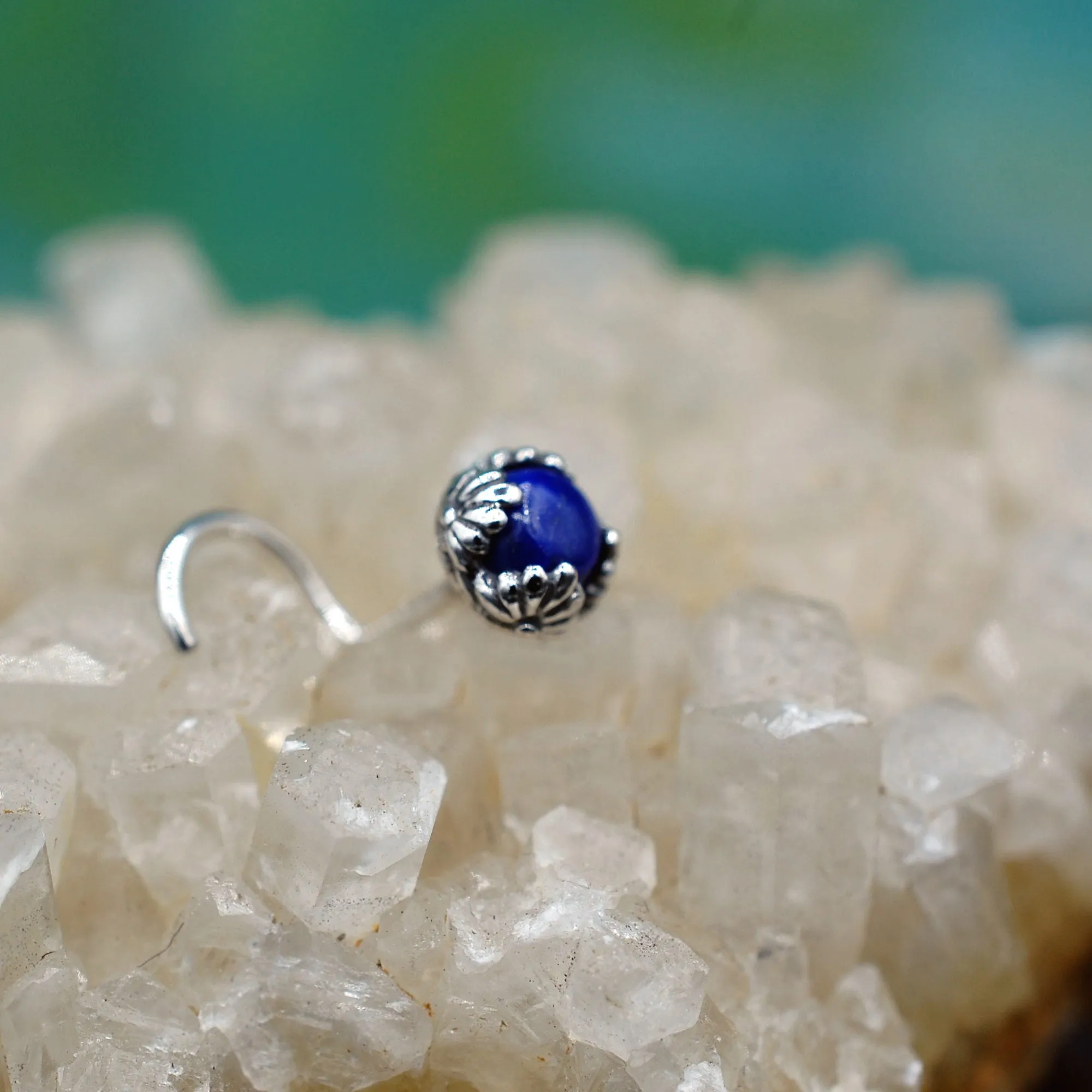 Lapis Cradled in Silver Nose Stud