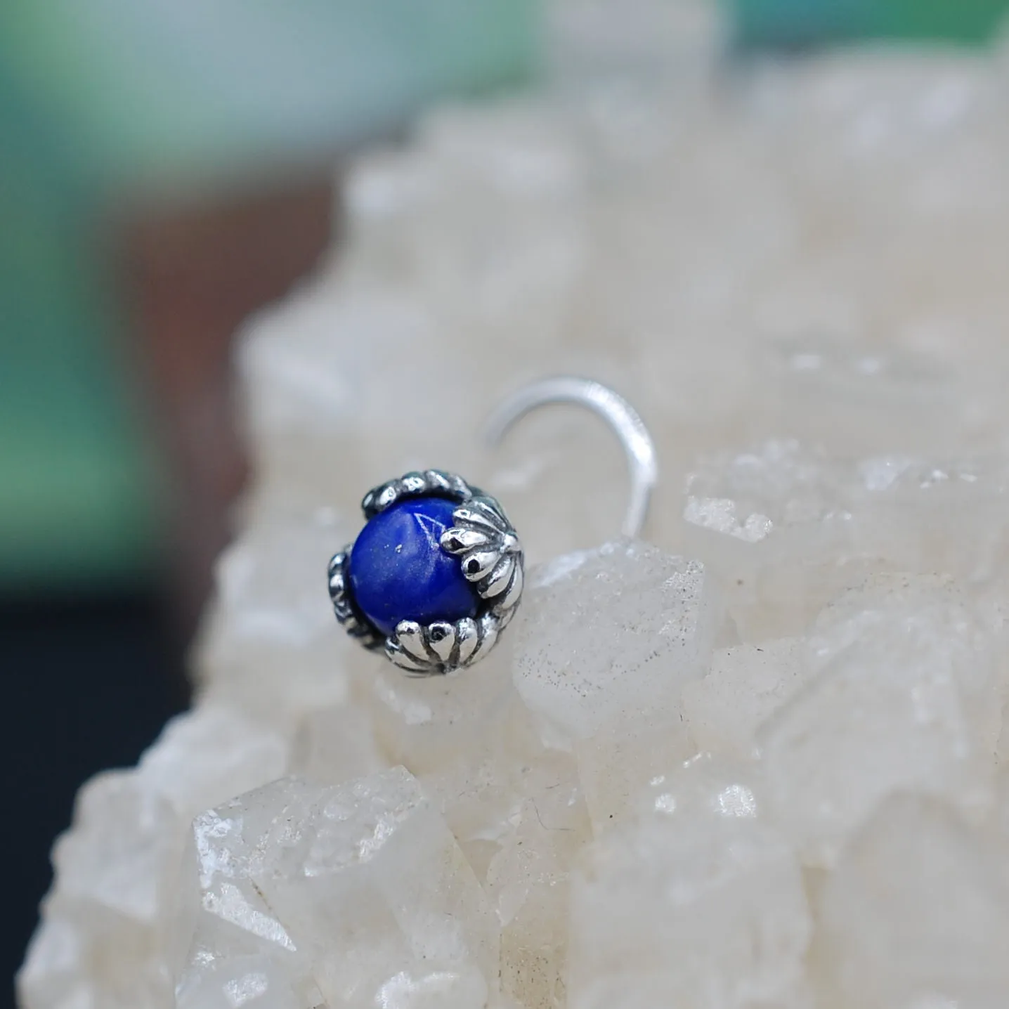 Lapis Cradled in Silver Nose Stud