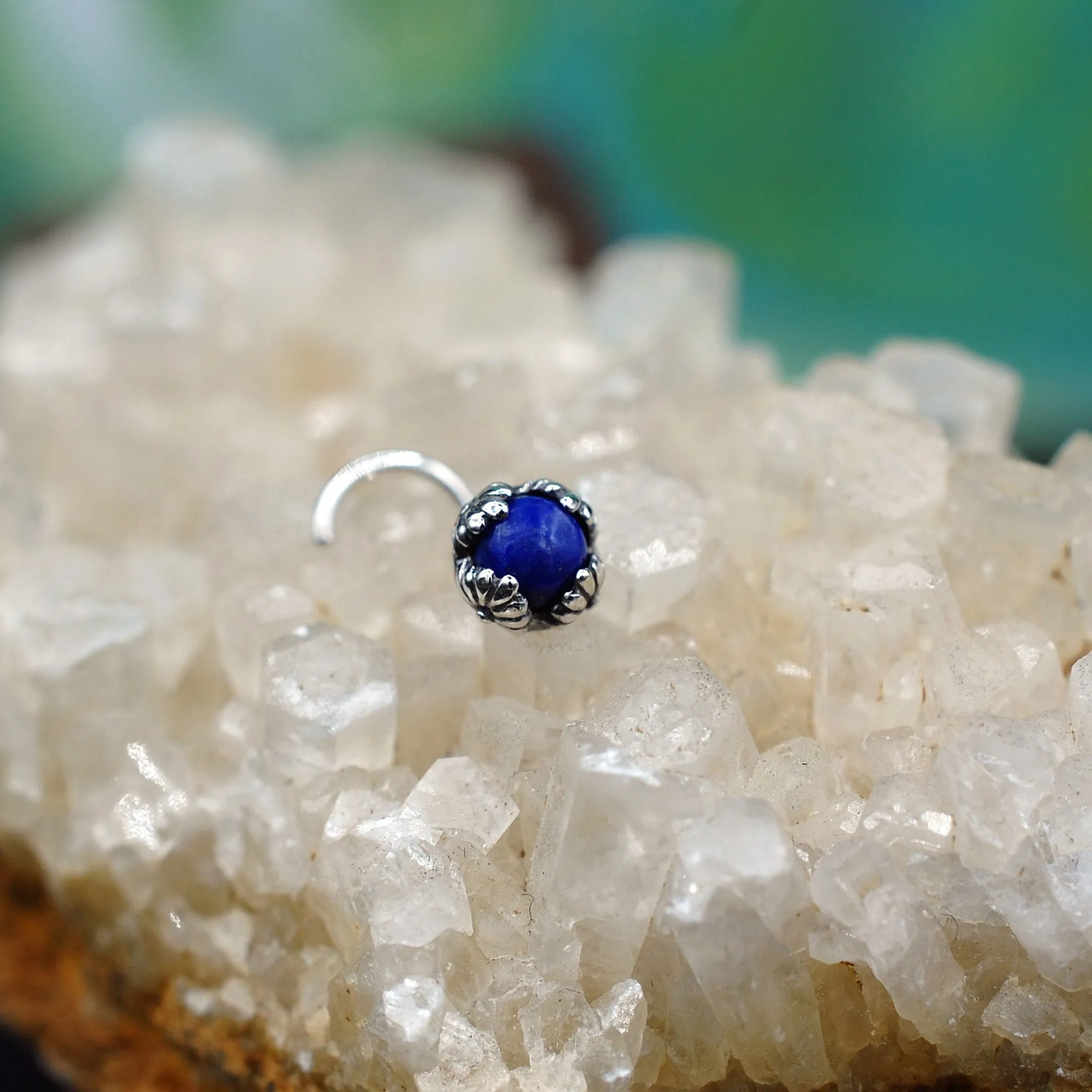 Lapis Cradled in Silver Nose Stud