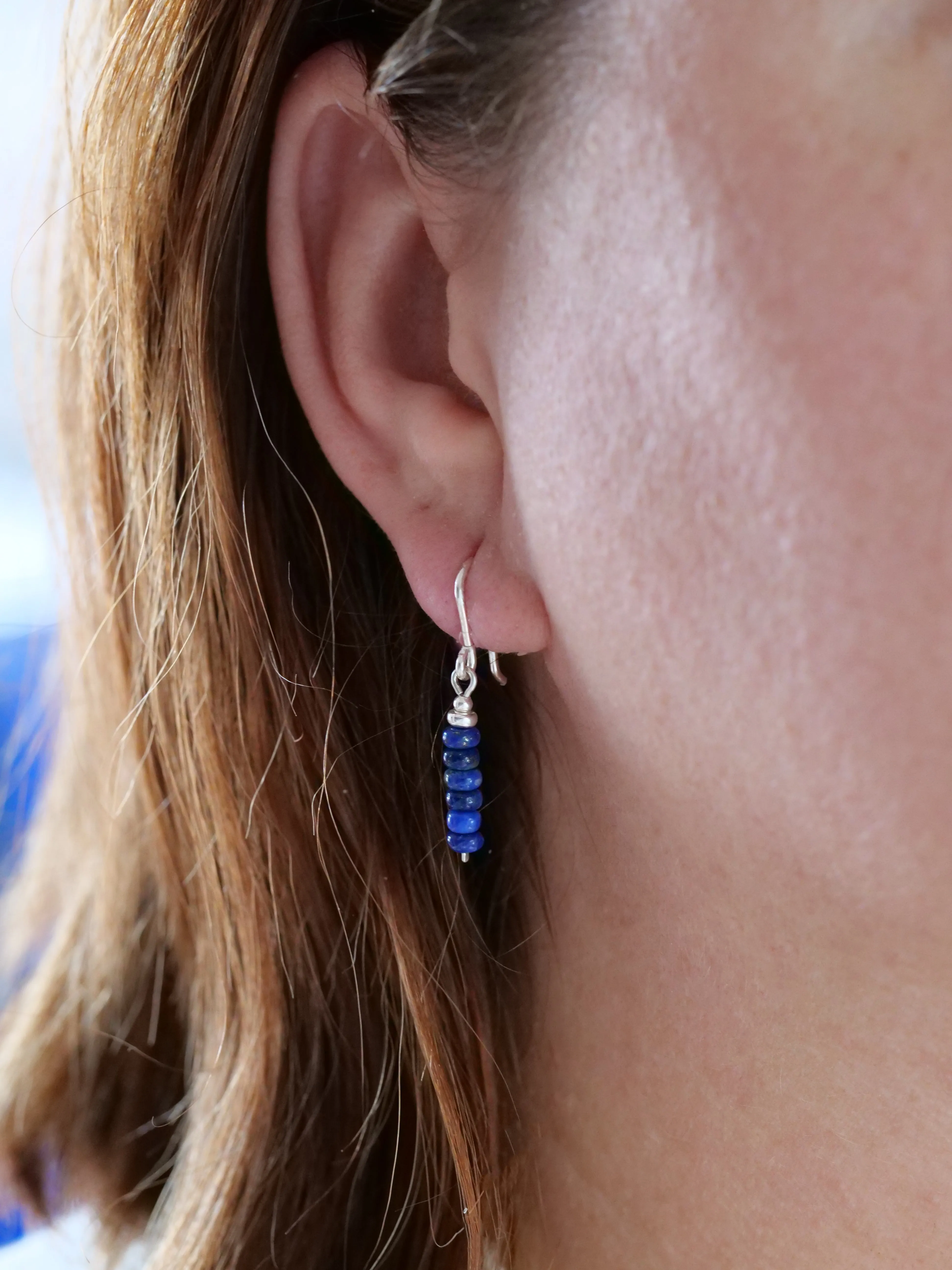 Lapis Lazuli Dangle Natural Gemstone Sterling Silver Earrings, Genuine Top Grade Gift Jewelry, Women Fashion Jewellery