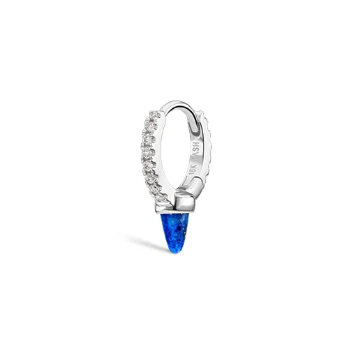 Lapis Single Short Spike Diamond Eternity Hoop Earring by Maria Tash in 18K White Gold