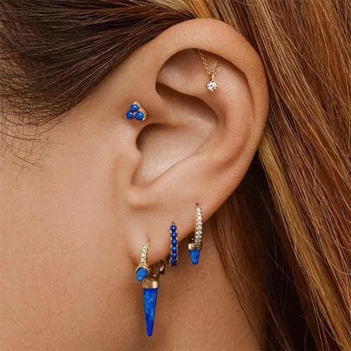 Lapis Single Short Spike Diamond Eternity Hoop Earring by Maria Tash in 18K White Gold