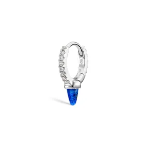 Lapis Single Short Spike Diamond Eternity Hoop Earring by Maria Tash in 18K White Gold