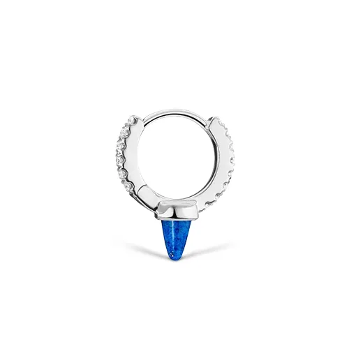 Lapis Single Short Spike Diamond Eternity Hoop Earring by Maria Tash in 18K White Gold