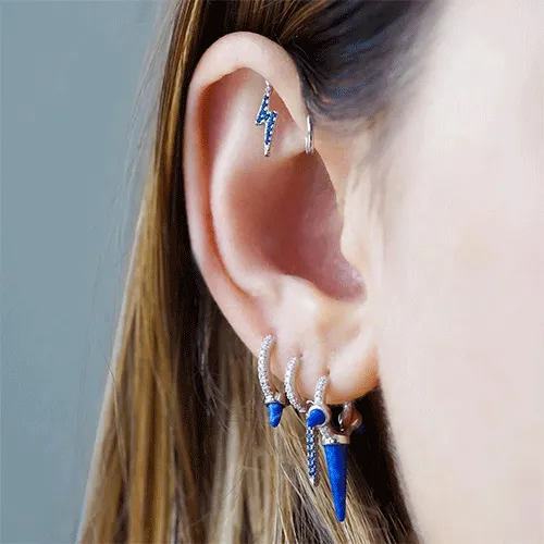 Lapis Single Short Spike Diamond Eternity Hoop Earring by Maria Tash in 18K White Gold