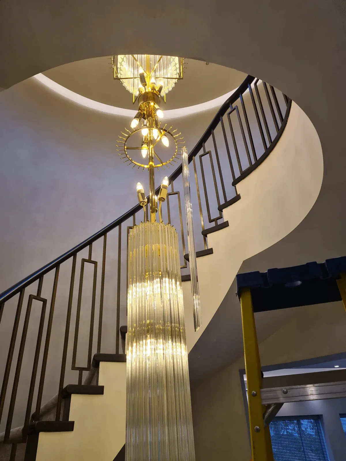 Large Bespoke Murano Glass Prism Staircase Chandelier With Extra Long Glass Prism Elements