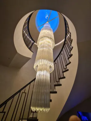 Large Bespoke Murano Glass Prism Staircase Chandelier With Extra Long Glass Prism Elements