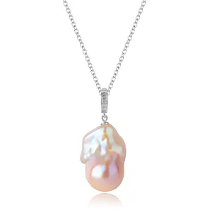 Large Pink Baroque Pearl Pendant Necklace