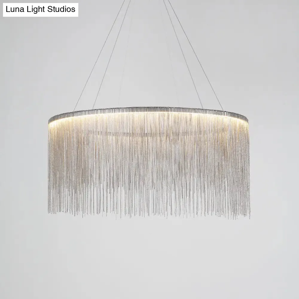 LED Chain Fringe Chandelier - Modern Metal Pendant Light for Living Room