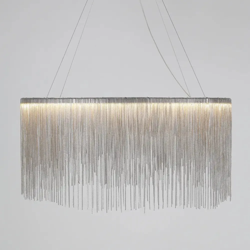 LED Chain Fringe Chandelier - Modern Metal Pendant Light for Living Room