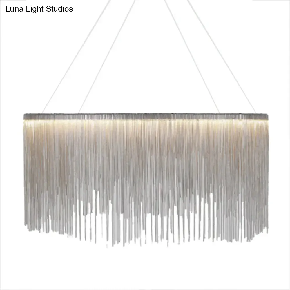 LED Chain Fringe Chandelier - Modern Metal Pendant Light for Living Room