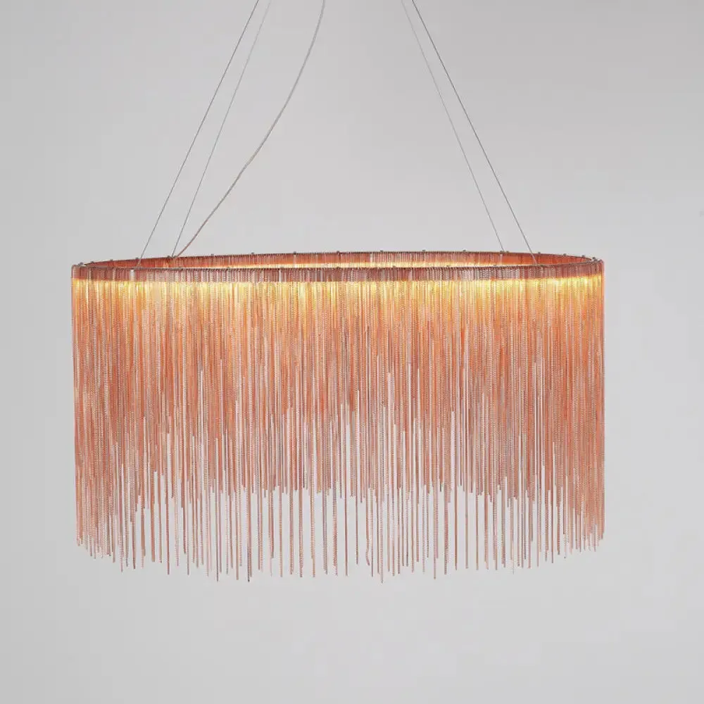 LED Chain Fringe Chandelier - Modern Metal Pendant Light for Living Room