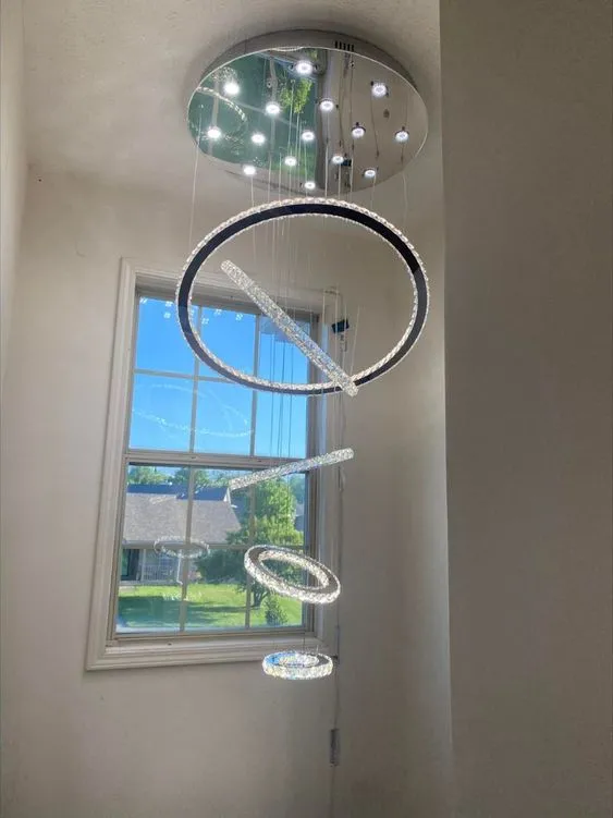 Light Luxury 5/6/7 Rings Crystal Chandelier for Staircase/Foyer/Villa