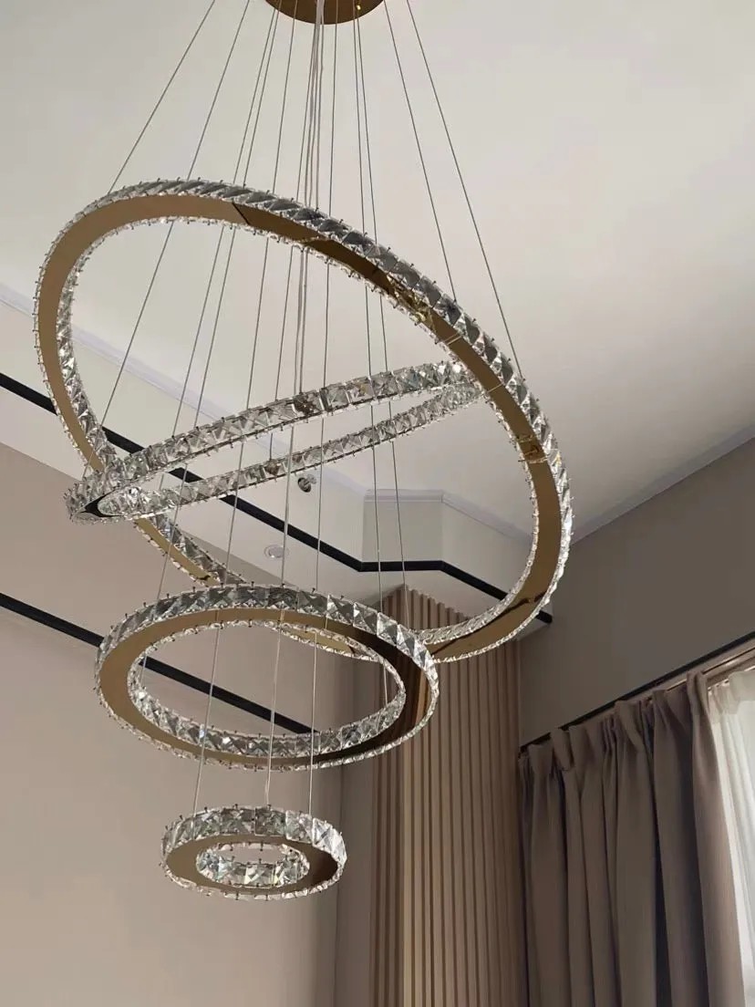 Light Luxury 5/6/7 Rings Crystal Chandelier for Staircase/Foyer/Villa