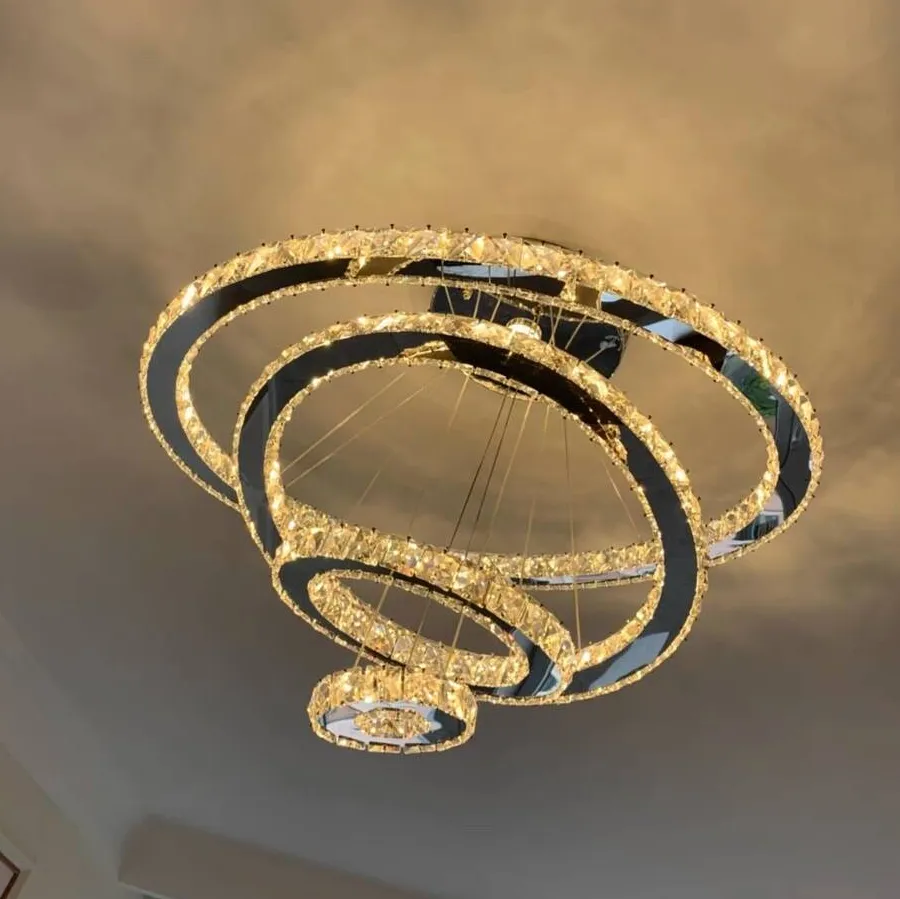 Light Luxury 5/6/7 Rings Crystal Chandelier for Staircase/Foyer/Villa