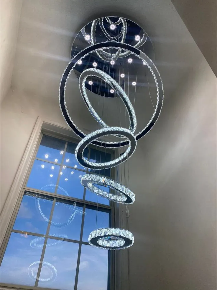 Light Luxury 5/6/7 Rings Crystal Chandelier for Staircase/Foyer/Villa