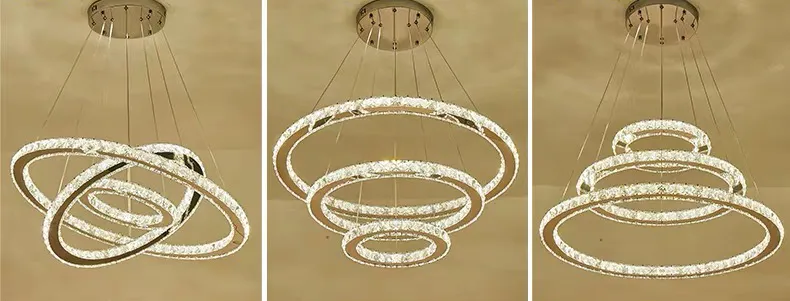 Light Luxury 5/6/7 Rings Crystal Chandelier for Staircase/Foyer/Villa