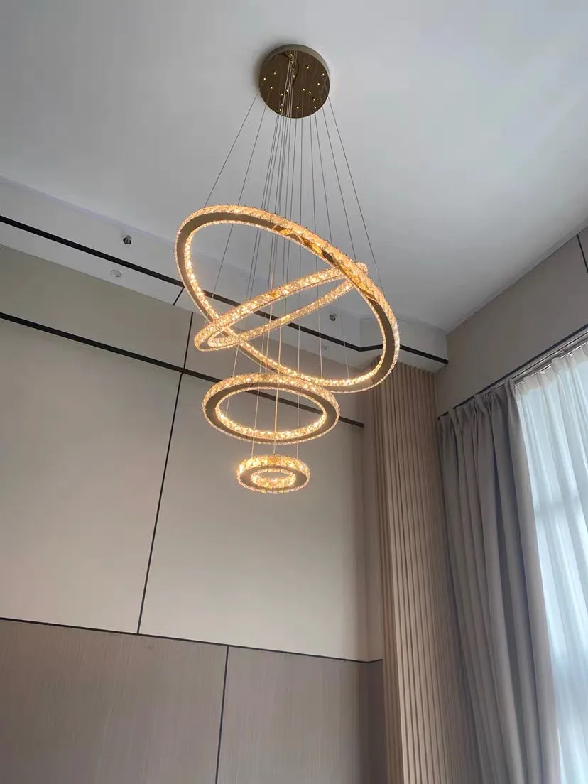 Light Luxury 5/6/7 Rings Crystal Chandelier for Staircase/Foyer/Villa