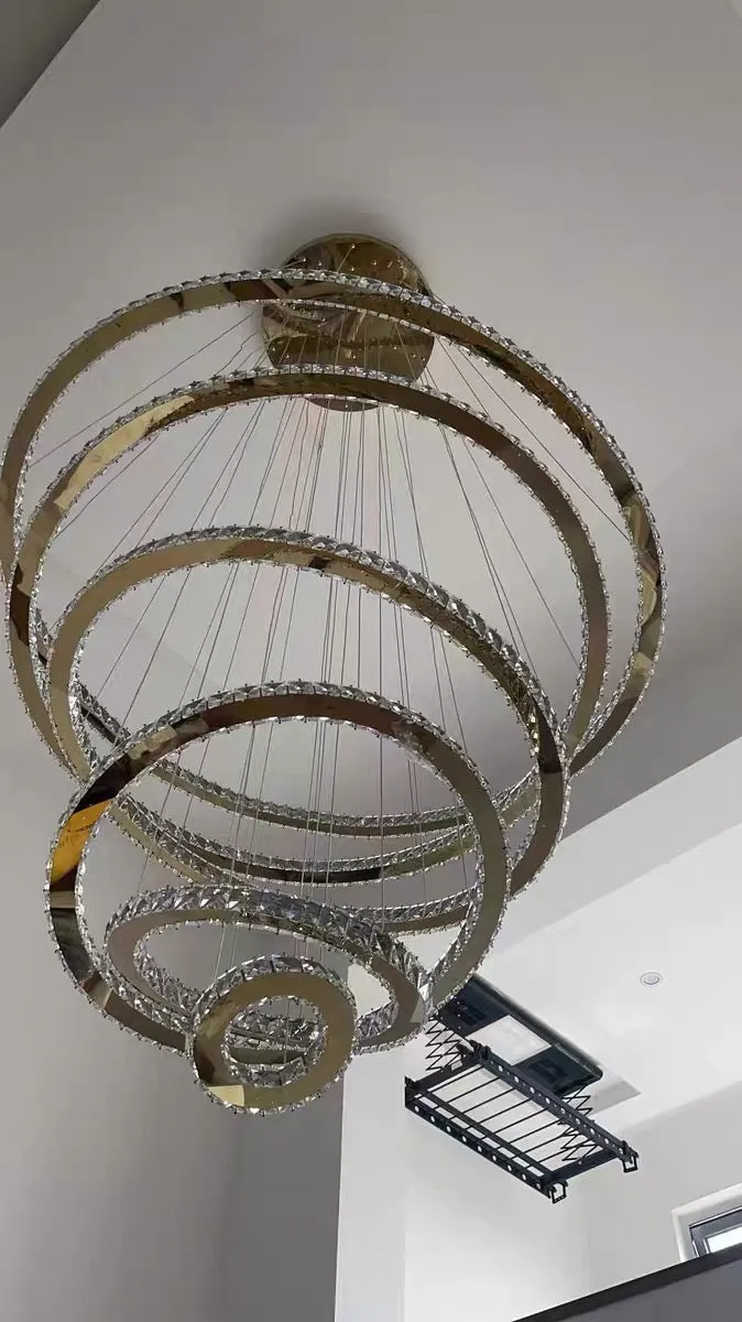 Light Luxury 5/6/7 Rings Crystal Chandelier for Staircase/Foyer/Villa