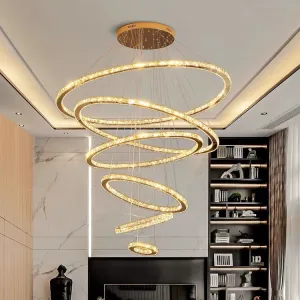 Light Luxury 5/6/7 Rings Crystal Chandelier for Staircase/Foyer/Villa