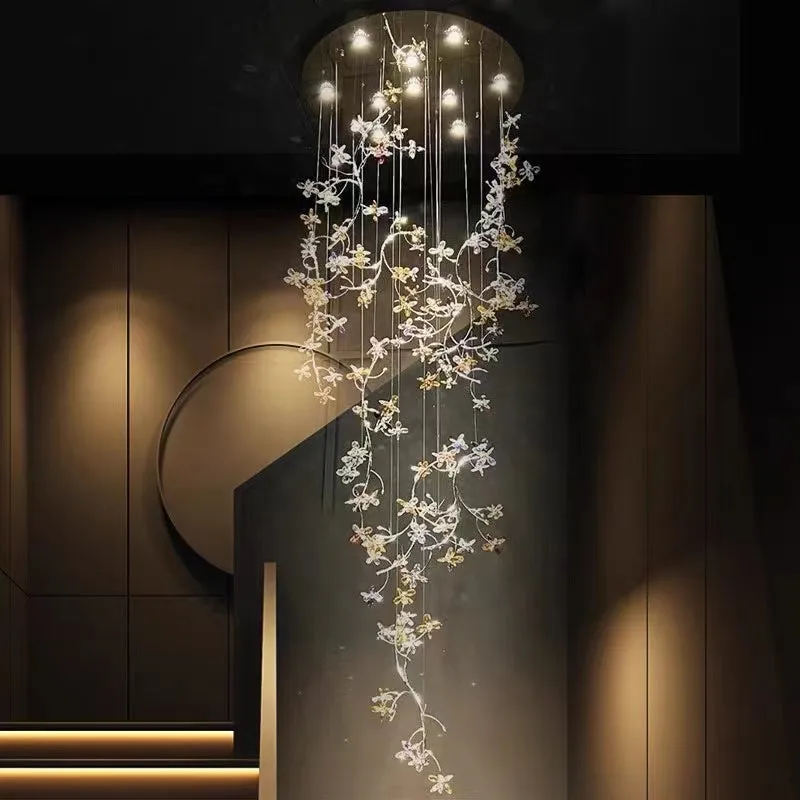 Luxury Branch Flower Crystal Chandelier for High-ceiling/Staircase/Foyer/Hallway