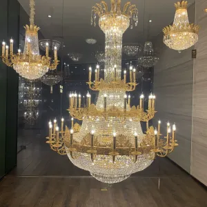 Luxury Empire Multi-tiered Candle Light Crystal Chandelier in Gold Finish for Foyer/Living Room/Staircase/Villa