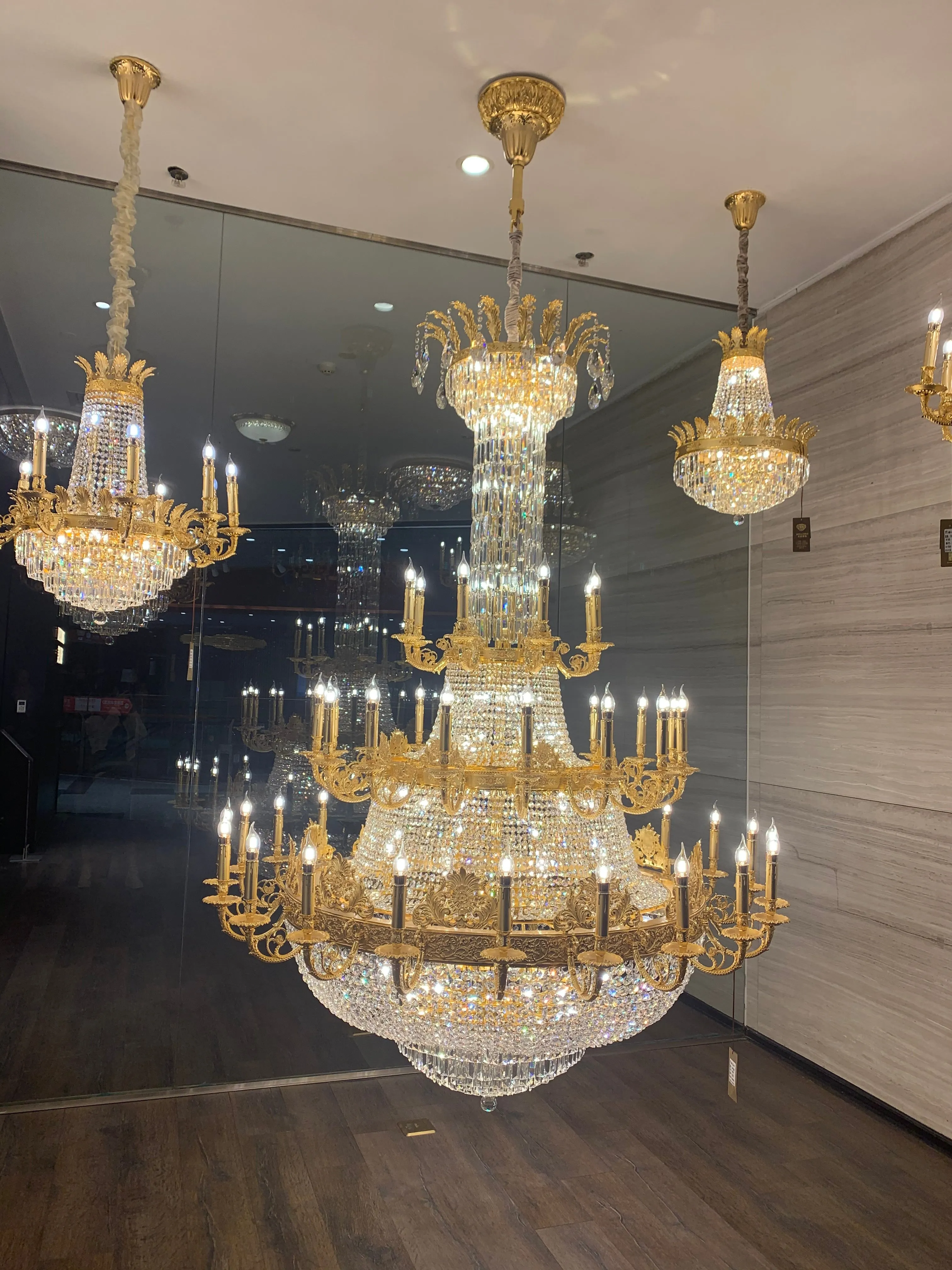 Luxury Empire Multi-tiered Candle Light Crystal Chandelier in Gold Finish for Foyer/Living Room/Staircase/Villa