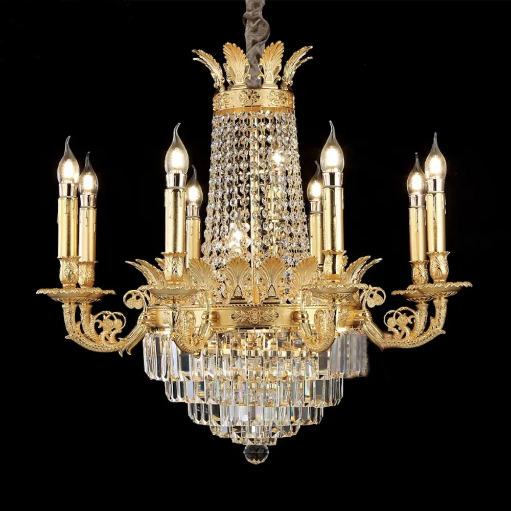 Luxury Empire Multi-tiered Candle Light Crystal Chandelier in Gold Finish for Foyer/Living Room/Staircase/Villa