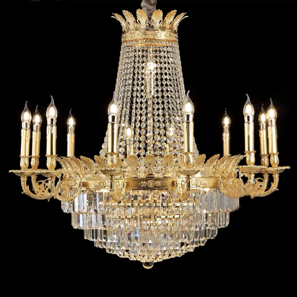 Luxury Empire Multi-tiered Candle Light Crystal Chandelier in Gold Finish for Foyer/Living Room/Staircase/Villa