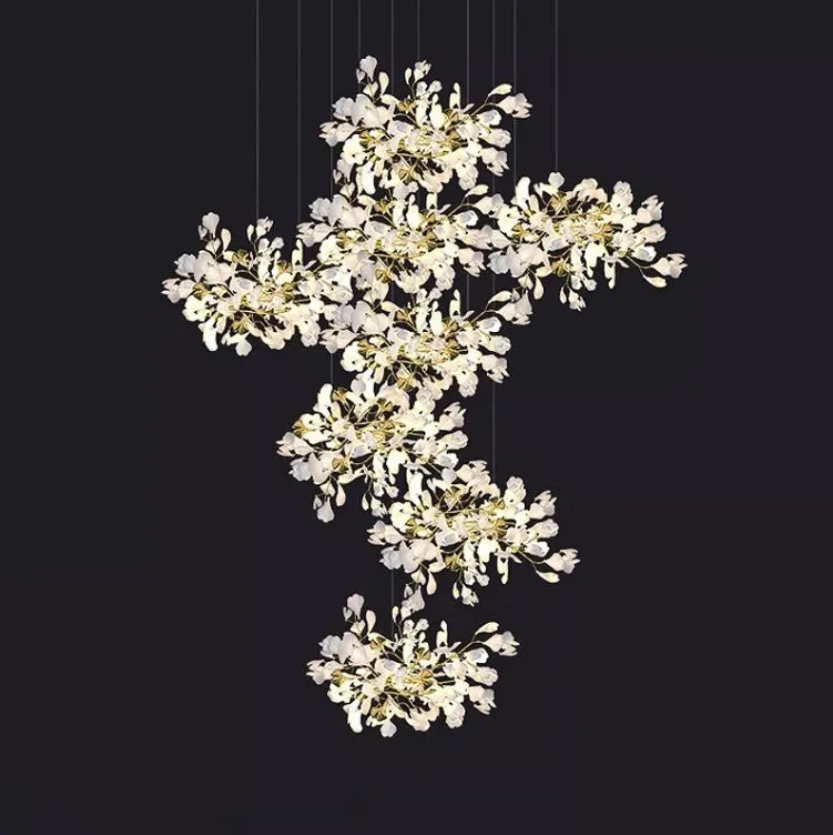 Luxury White Ceramic Flower with Copper Branches Lobby Foyer Chandelier