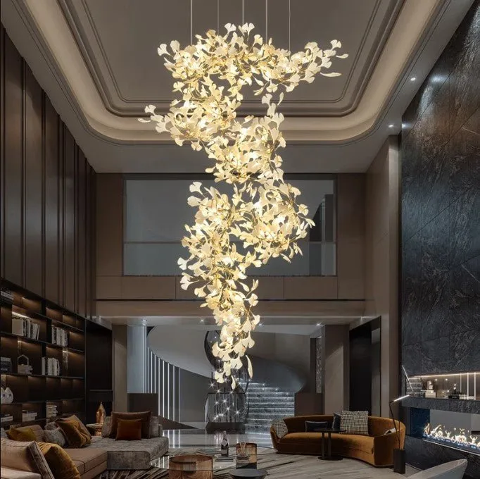 Luxury White Ceramic Flower with Copper Branches Lobby Foyer Chandelier