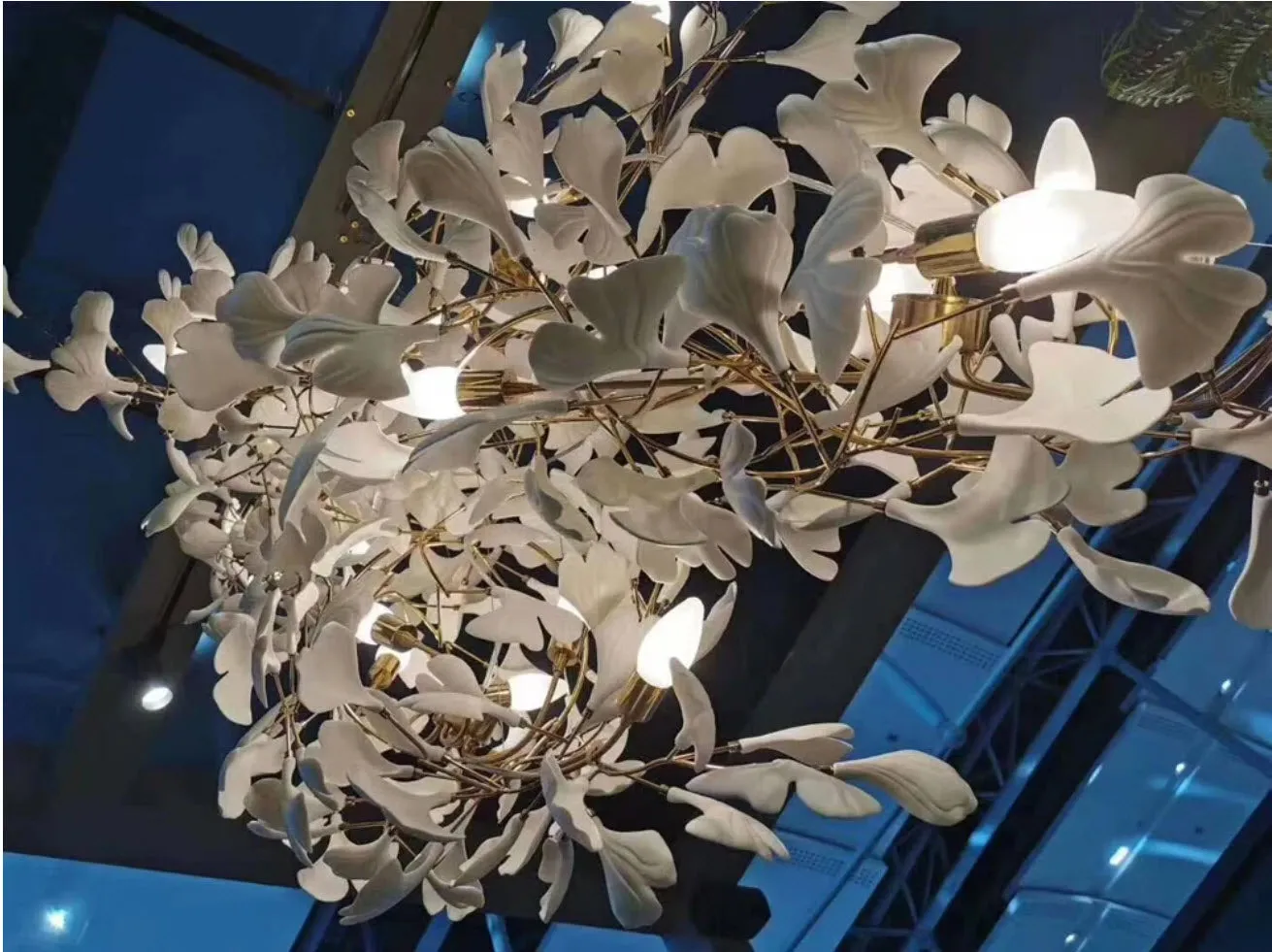 Luxury White Ceramic Flower with Copper Branches Lobby Foyer Chandelier