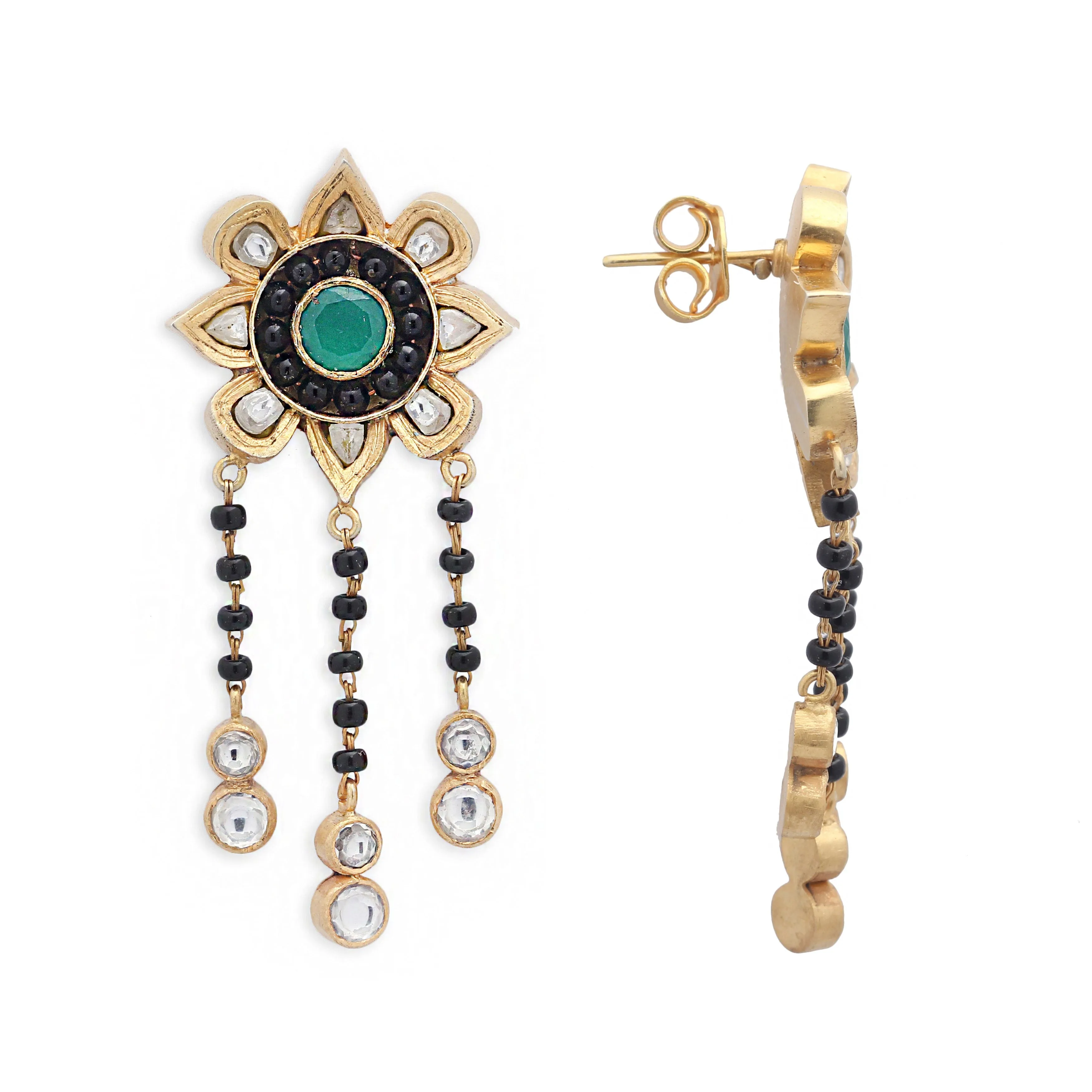 Majestic green stone mangalsutra earring