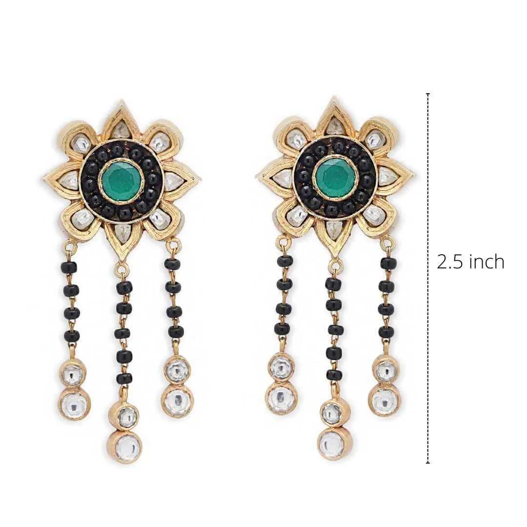 Majestic green stone mangalsutra earring