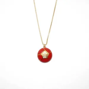 Maki-e Urushi Lacquer Pendant Necklace - White South Sea Pearl Shell / Camellia / Red -, Traditional Japanese Urushi Lacquer Jewelry