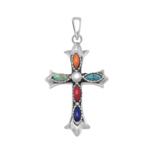 Marquise Multicolor Stone Cross Pendant