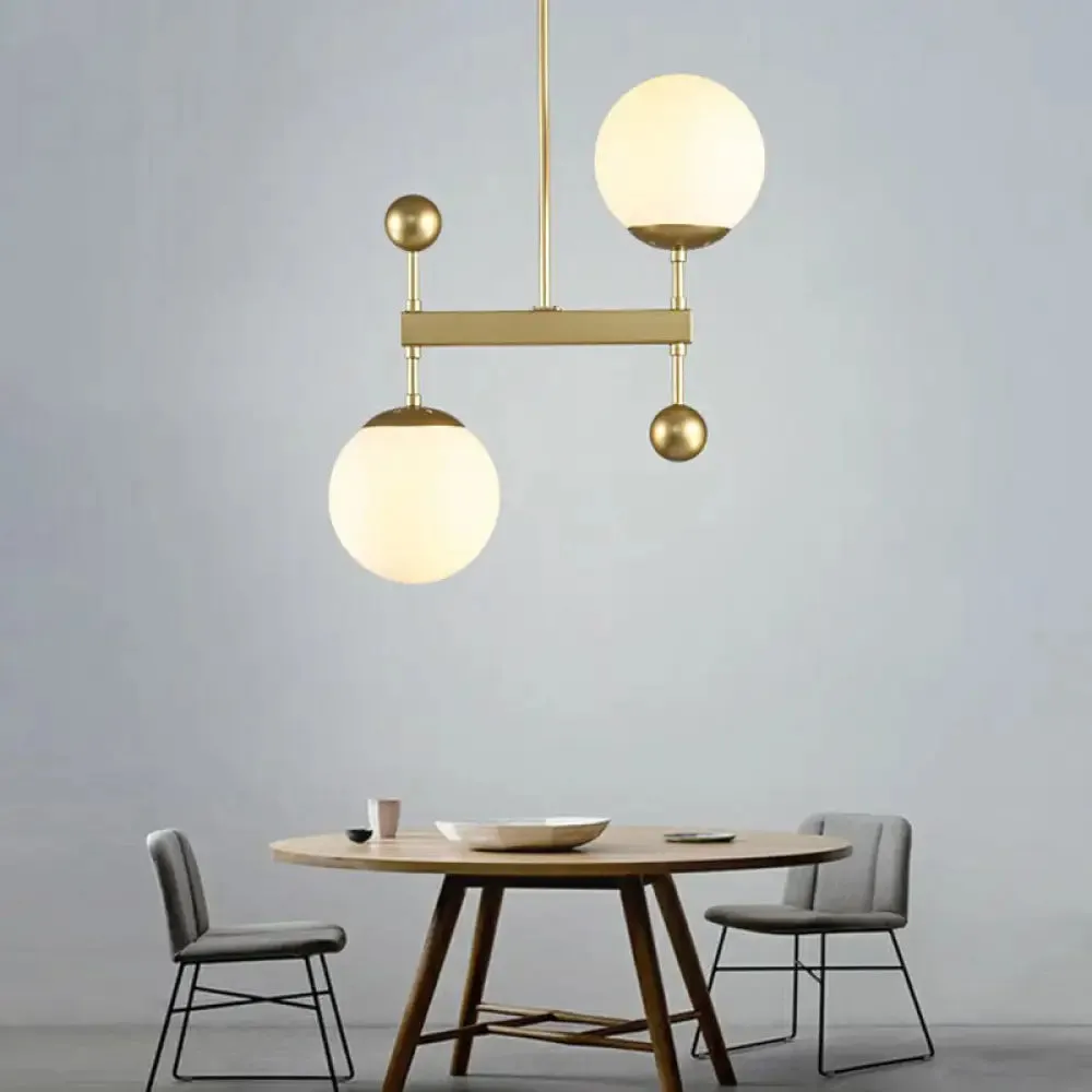 Minimalist Opaline Glass Pendant Chandelier - 2-Head Spherical Light for Dining Room