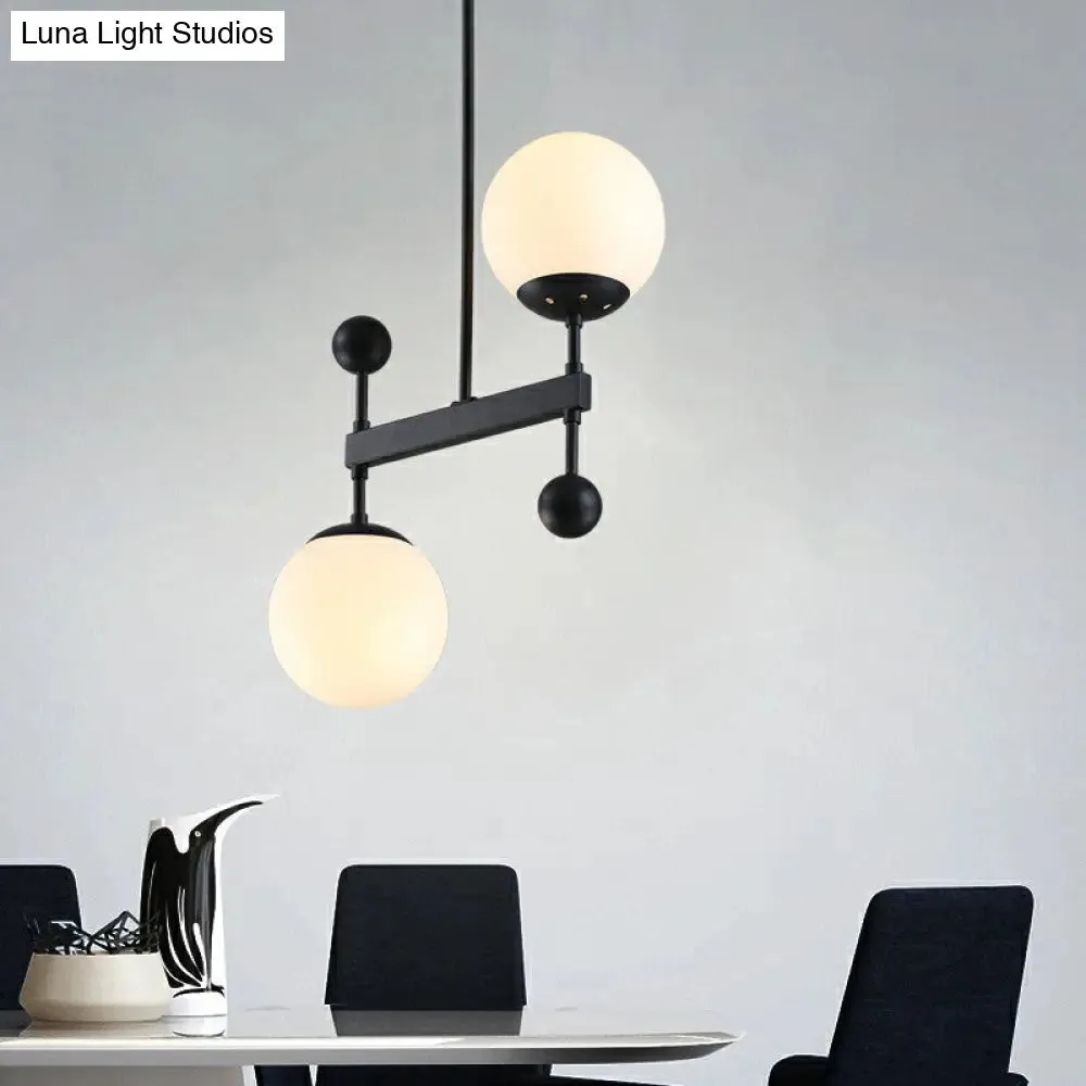 Minimalist Opaline Glass Pendant Chandelier - 2-Head Spherical Light for Dining Room