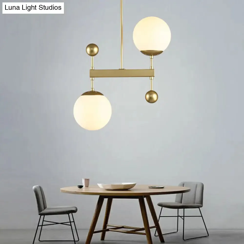 Minimalist Opaline Glass Pendant Chandelier - 2-Head Spherical Light for Dining Room