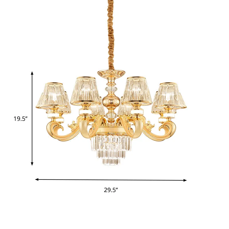 Modern 3-Tier Crystal Chandelier with Conic Shade - Gold finish - 6/8 Heads - Living Room Hanging Lamp Kit