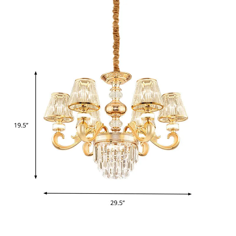 Modern 3-Tier Crystal Chandelier with Conic Shade - Gold finish - 6/8 Heads - Living Room Hanging Lamp Kit