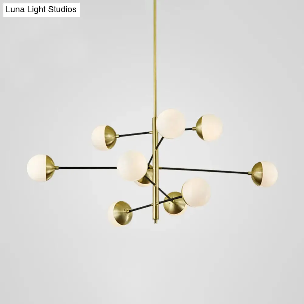 Modern 5-Tier Ivory Ball Glass Chandelier - Gold 10-Light Pendant Light for Dining Room