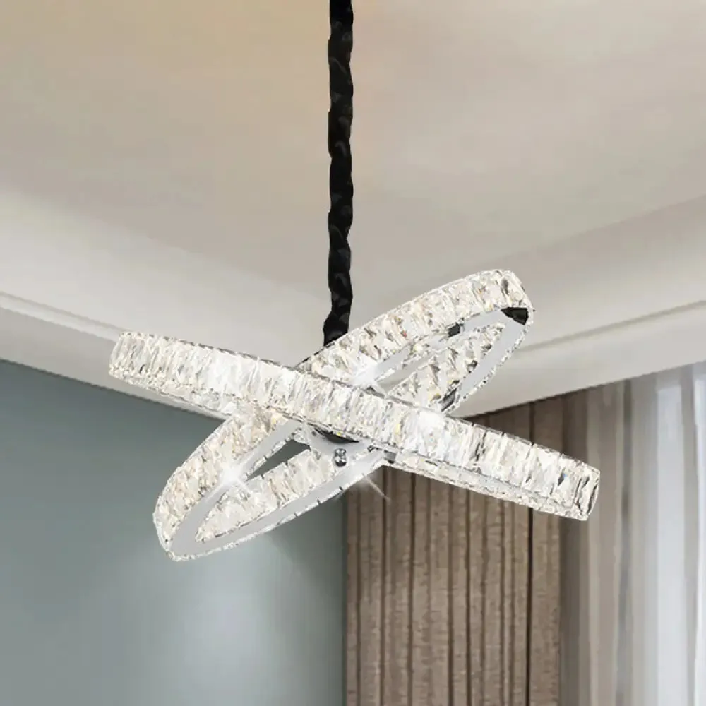 Modern Beveled Crystal Chandelier with LED Pendant Light - Stainless Steel