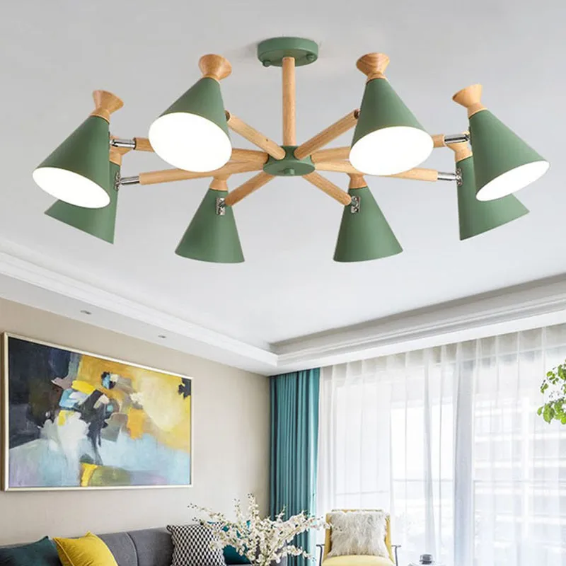 Modern Metal Chandelier with Wood Cork and 8 Bulbs for Living Room