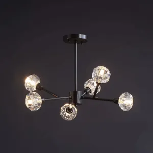 Modern Mini Globe Crystal Chandelier - Black Finish Pendant Light for Living Room