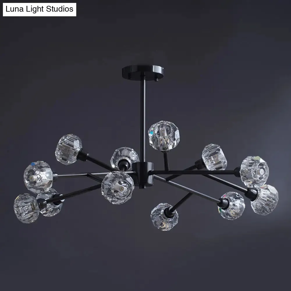 Modern Mini Globe Crystal Chandelier - Black Finish Pendant Light for Living Room