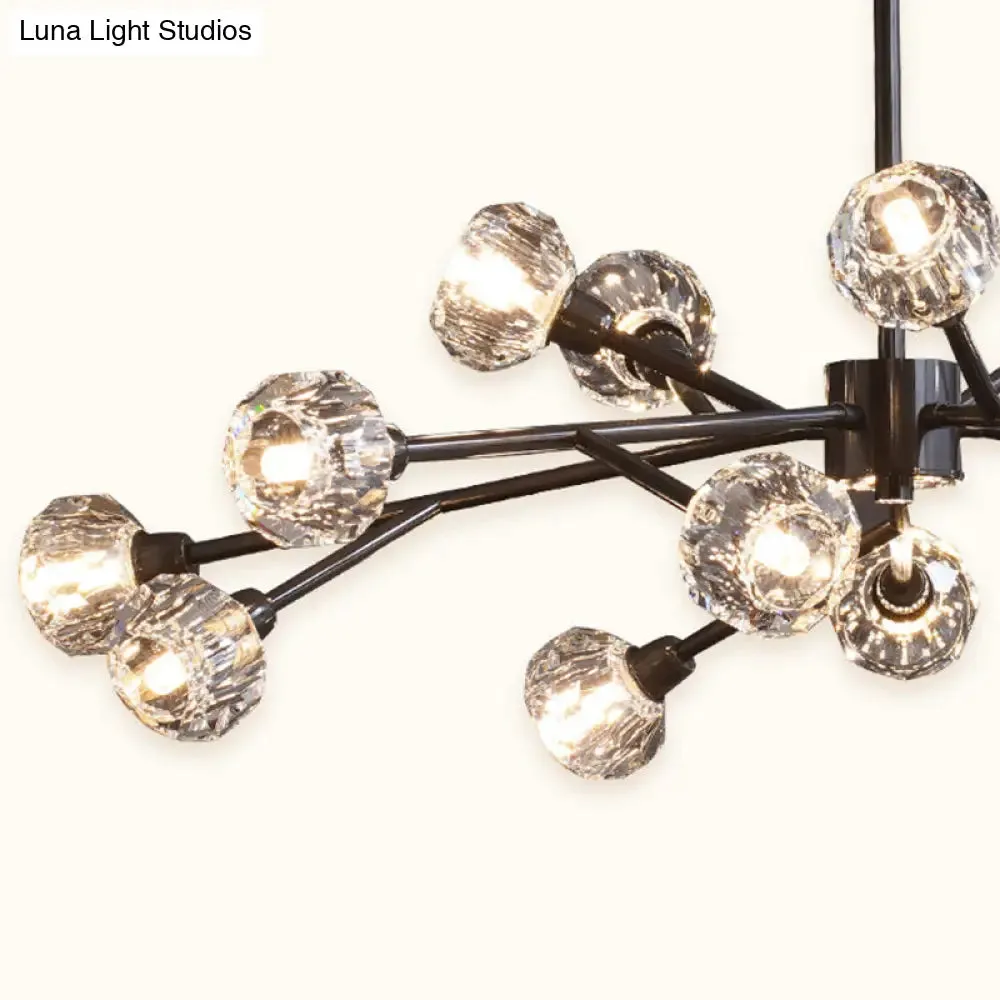 Modern Mini Globe Crystal Chandelier - Black Finish Pendant Light for Living Room