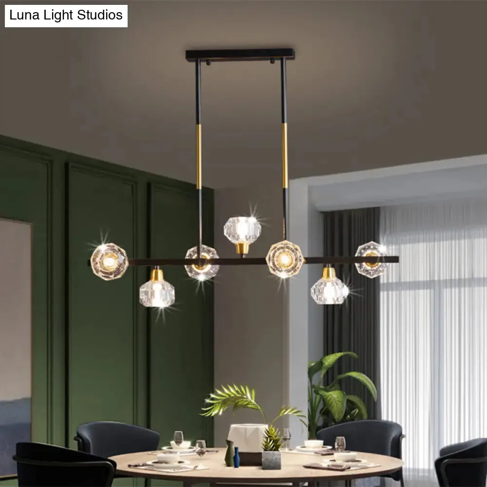 Modern Mini Globe Crystal Chandelier - Black Finish Pendant Light for Living Room