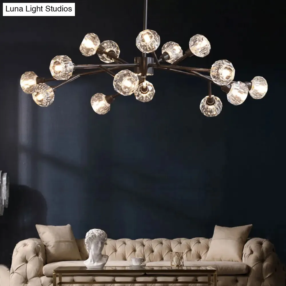 Modern Mini Globe Crystal Chandelier - Black Finish Pendant Light for Living Room