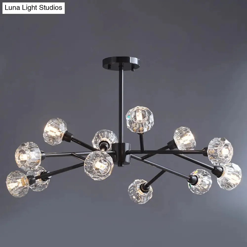 Modern Mini Globe Crystal Chandelier - Black Finish Pendant Light for Living Room